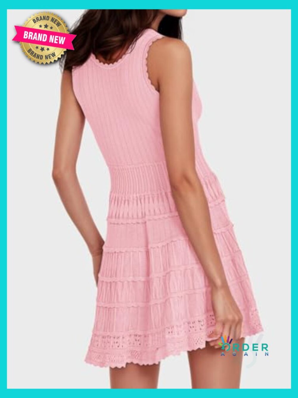Flowy Knit Crochet Hem Tank Sundress Casual Sleeveless Mini Dress Bohemian - Picture 6 of 7